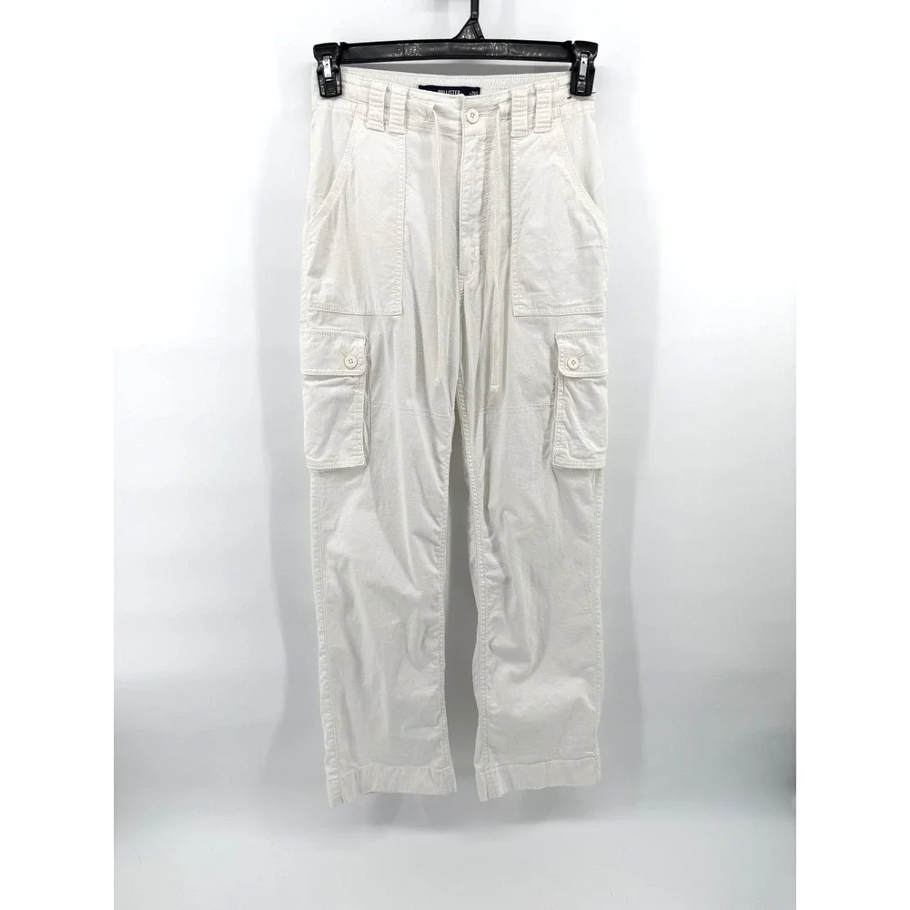 Hollister Ultra High Rise Dad White Cargo Pants Women 2S W26S Y2K Grunge Cotton